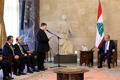 President Michel Aoun meets Father Khalil Chalfoun with a delegation